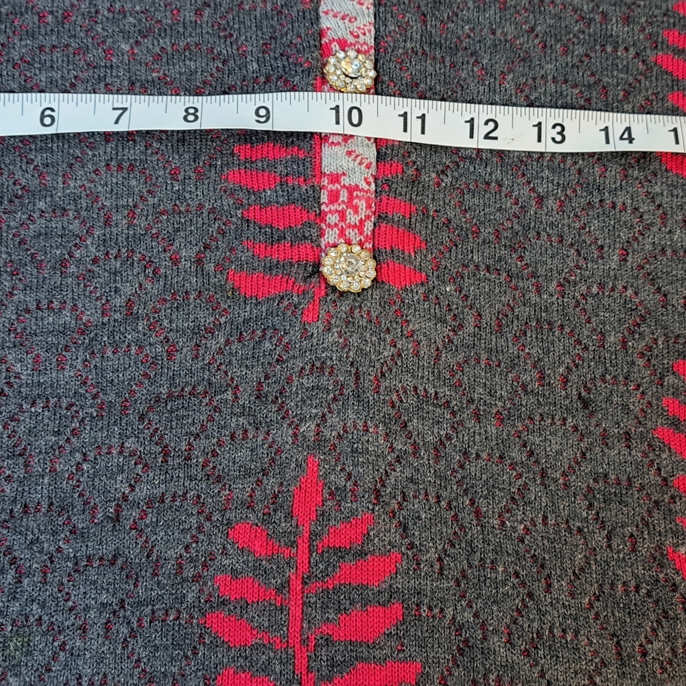 Red Maple Women's Sweater Dress Midi Length Jewel Button XXL Gray Leaves 3D - Picture 9 of 11